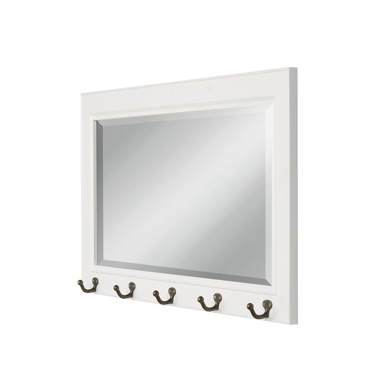 DesignOvation Kate and Laurel Pub Mirrors with 5 Metal Hooks, White - Image 2